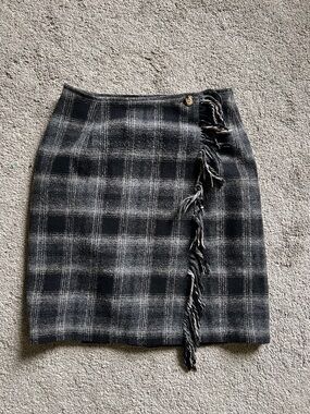 Vintage Marsh Landing Plaid Wool Blend Skirt Size 8 Fringe Wrap Style Preppy